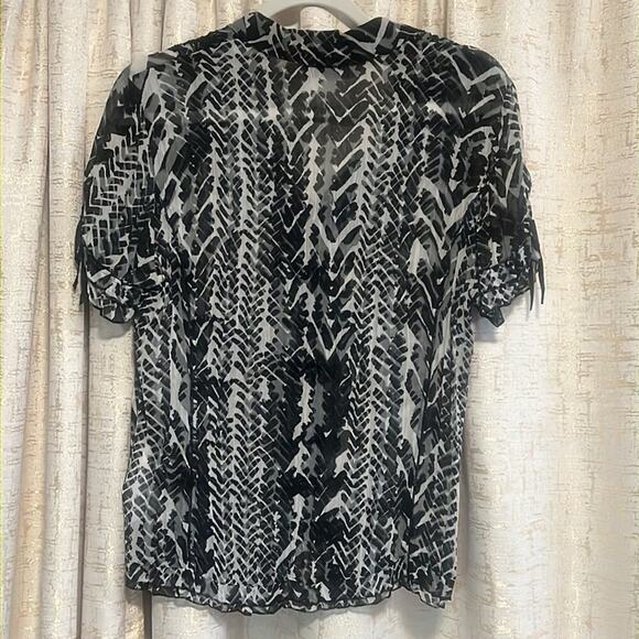 Gerry Weber Button Down Blouse Black White Sequin Ruffle Top Women's Size 10 :)! - Picture 2 of 8